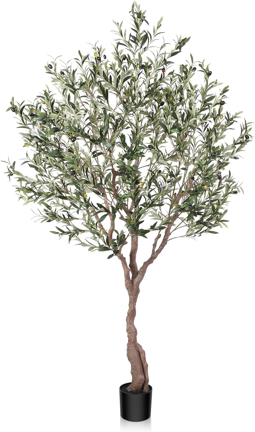 LOMANTO Olive Trees Artificial Indoor, 7Ft Artificial Olive Plants, Tall Faux Olive Tree, Fake Topiary Silk Tree in Pot with Olive Branch &amp; Fruit, Home Office Modern Decor Gift for Housewarming 1P