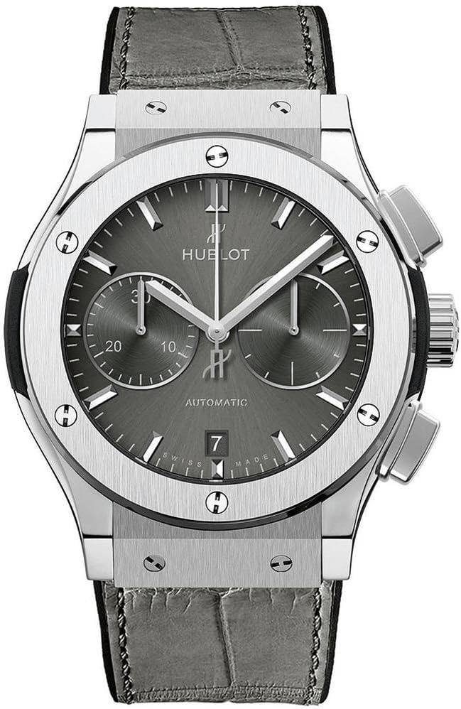 Hublot Men's 45mm Grey Alligator Leather Band Titanium Case Automatic Analog Watch 521.NX.7071.LR