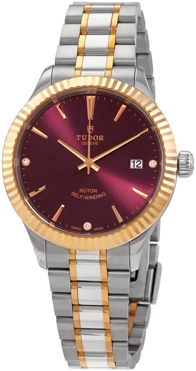 Tudor Style Automatic Diamond-Set Burgundy Dial Unisex Watch M12513-0015